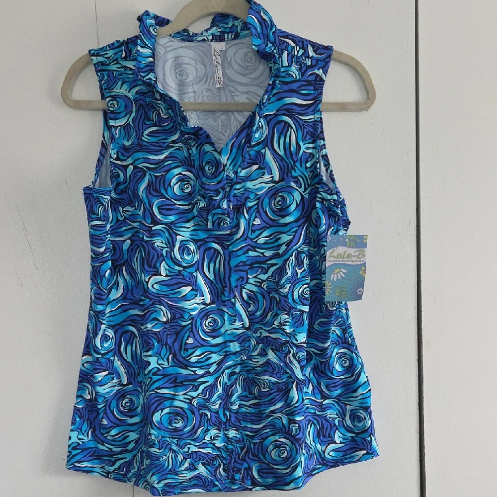 Lulu-B Blue Swirl Sleeveless Top - Picture 1 of 4